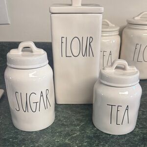 White Ceramic Sugar & Tea Canister Set - Classic Kitchen Storage